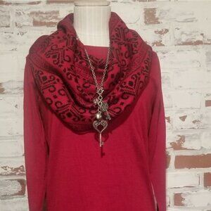 2 Piece Red/Blk Sweater w/ Scarf SET Small